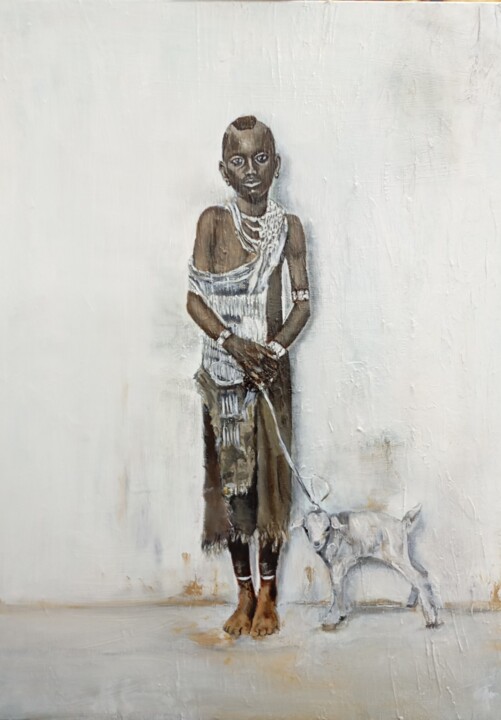 Niño y cabra 绘画, 31.5x23.6 in