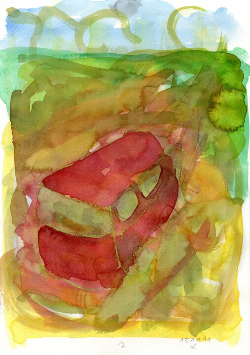 Malerei mit dem Titel "Auto/Selbster (1511…" von Detlef Lemme (Farbenkugel), Original-Kunstwerk, Aquarell
