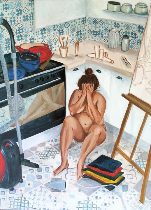 Painting titled "Un atelier à soi" by Nusch, Original Artwork, Acrylic Mounted on Wood Stretcher frame