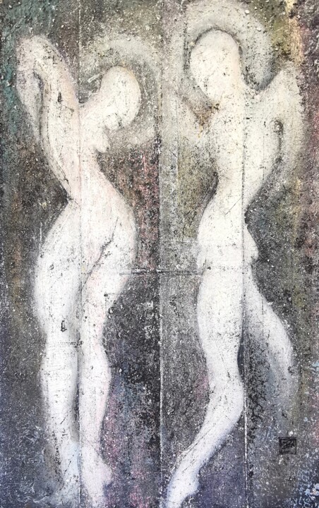 Adam and Eve Painting, Large Abstract Figurative Art Peinture, 51,2x31,9 in