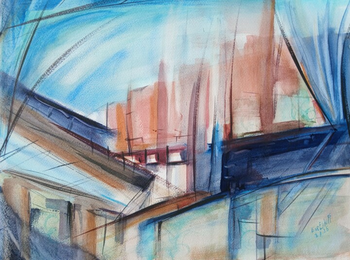 Painting titled "Abstraction de mars" by Eve Elikoff, Original Artwork, Watercolor