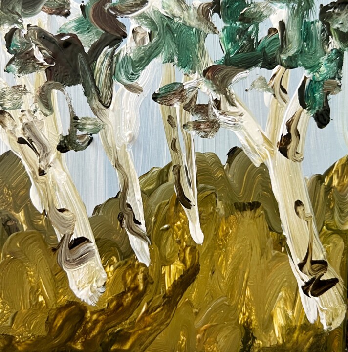 Birch trees Painting, 3.9x3.9 in
