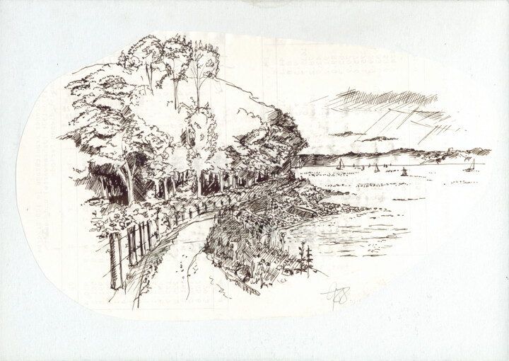 Strandweg bei Glücksburg (Ostsee). Σχέδιο, 8,3x11,6 in