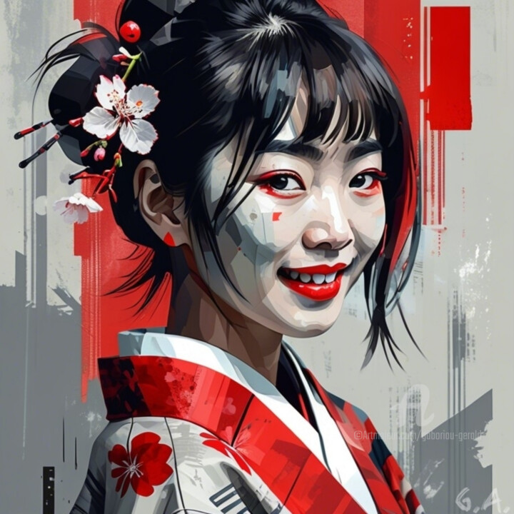 Hanami Spirit – Digital Portrait of a Japanese Woman (2025) 数字艺术