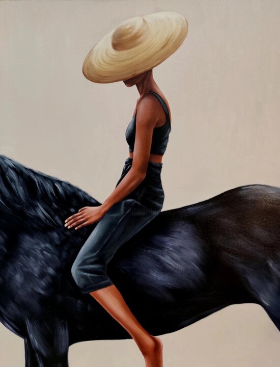 Girl on a horse, Girl in a hat 90*70cm 绘画, 35.4x27.6 in