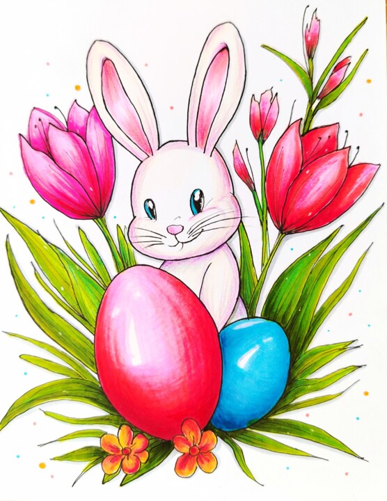 图画 标题为“Spring rabbit and t…” 由Iren Solo, 原创艺术品, 标记