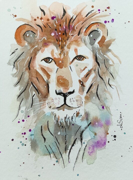 The Lion's Gaze Painting, 6.3x4.7 in