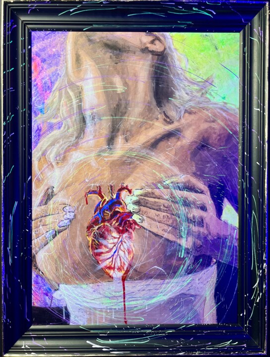 Painting titled "Krwawiące serce" by Przemysław Długołęcki, Original Artwork, Acrylic