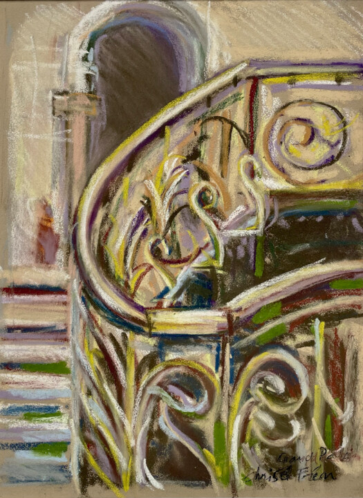 Dibujo titulada "La rambarde de l'es…" por Christel Fréon, Obra de arte original, Pastel Montado en Cartulina