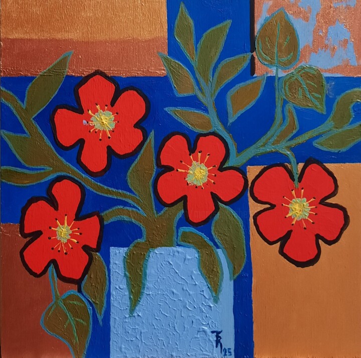 Peinture intitulée "Fleurs 2025-2" par Maryse Curinier-Rochette, Œuvre d'art originale, Acrylique Monté sur Panneau de bois