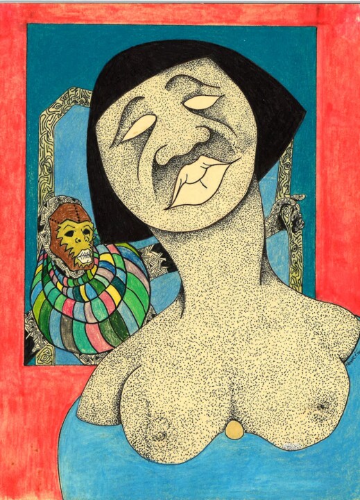 Voodoo Woman and priest Resim, 14x10,5 in