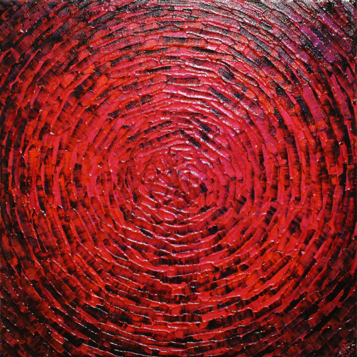 Éclat concentrique rouge. 绘画, 11.8x11.8 in