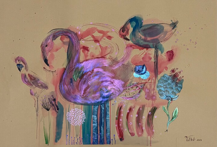 Flamingo’s Dream 绘画, 19.7x27.6 in