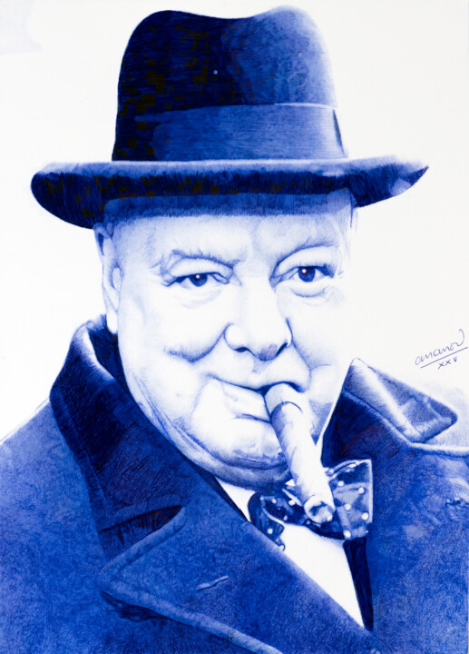 图画 标题为“Winston Churchill” 由Ananou, 原创艺术品, 圆珠笔