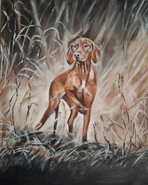 Shorthaired Hungarian Vizsla 绘画, 11.8x7.9 in
