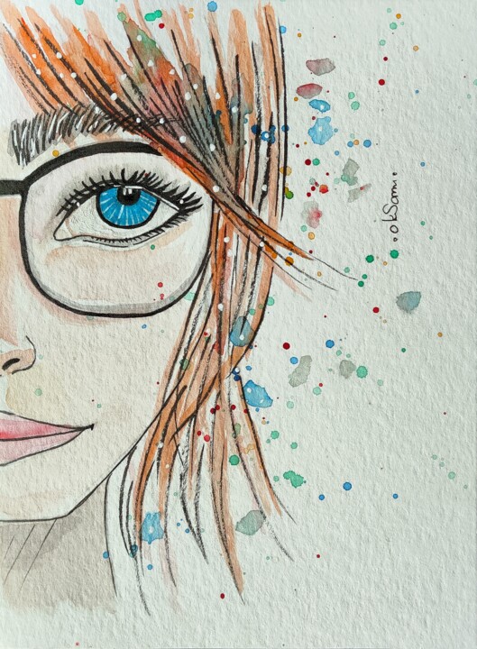 Enigmatic Gaze 绘画, 6.3x4.7 in
