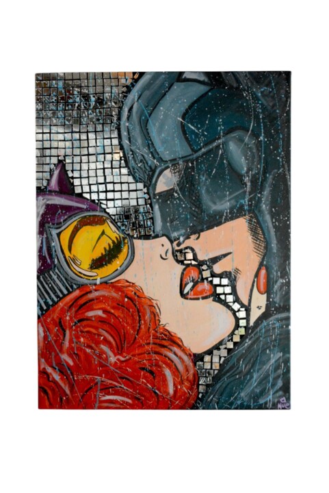 绘画 标题为“Batman e Catwoman K…” 由Antonella Castrovillari, 原创艺术品, 丙烯 安装在木质担架架上