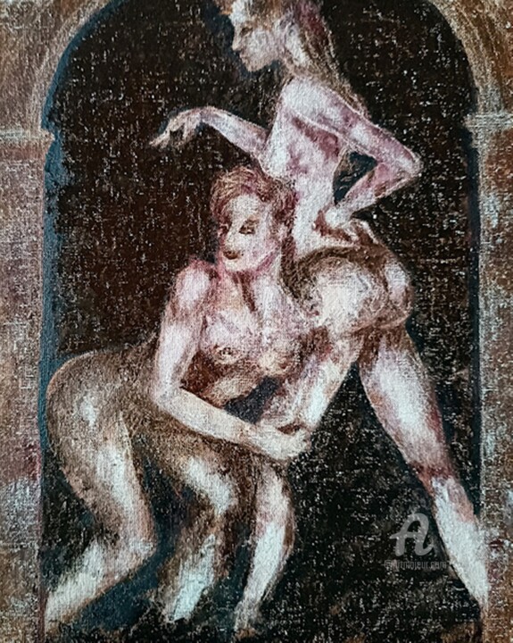 Women's love. 绘画, 11.8x9.5 in