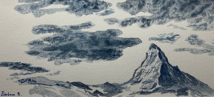 Painting titled "Cervin en Bleu" by Barbara B., Original Artwork, Watercolor