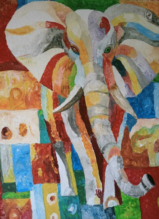 Peinture intitulée "l'éléphant majestue…" par Audran, Œuvre d'art originale, Acrylique