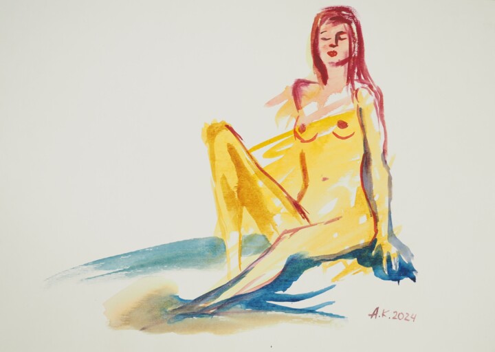 Schilderij getiteld "Study of a nude wom…" door Alfia Kircheva, Origineel Kunstwerk, Aquarel