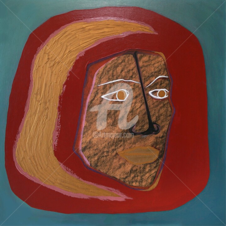 PHARAOH, oil and acrylic painting on primed cardboard Tablo, 18,1x18,1 in