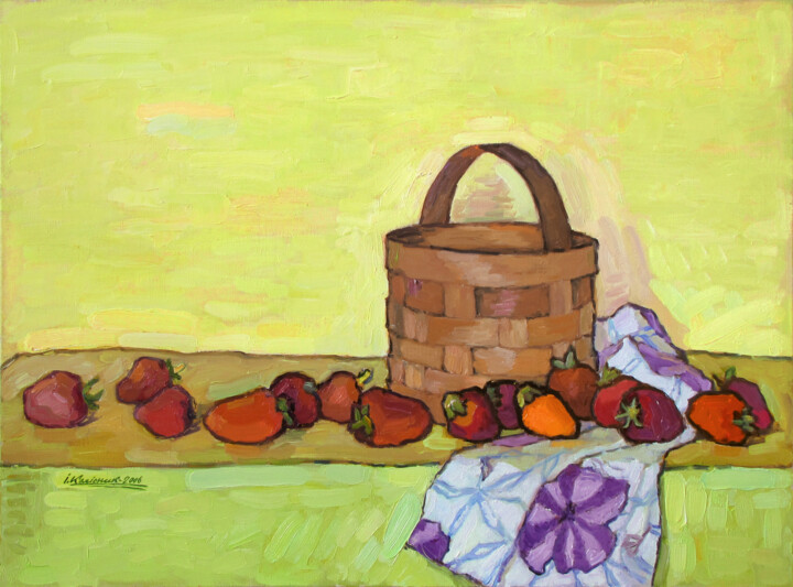 Schilderij getiteld "Strawberries" door Ivan Kolisnyk, Origineel Kunstwerk, Olie