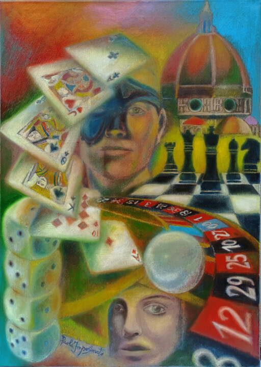 Painting titled "BETWEEN GAME AND EN…" by Paola Imposimato, Original Artwork, Oil Mounted on Wood Stretcher frame