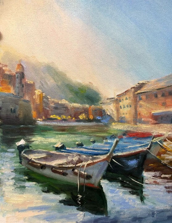Painting titled "Лодки этюд 6" by Tatiana Rykova (Rosa), Original Artwork, Oil