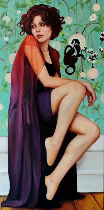 Painting titled "An unusual encounter" by Veronica Ciccarese, Original Artwork, Oil Mounted on Wood Stretcher frame