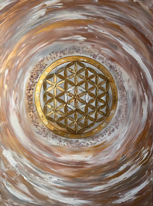 Sacred Geometry Flower of Life, Symbol of Unity and Harmony 绘画, 31.5x23.6 in