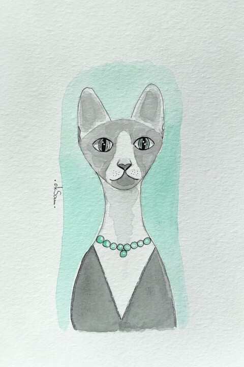 The Grace of a Cat 绘画, 6.3x4.7 in