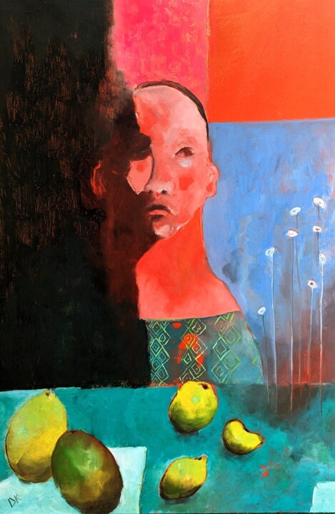 绘画 标题为“Frau mit dickem Hals” 由Diana Knepper, 原创艺术品, 油 安装在木板上