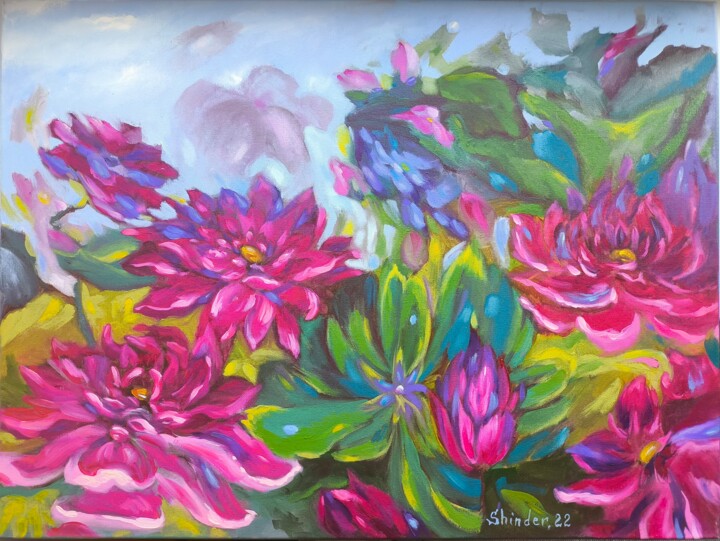 Large Landscape Oil Painting Wildflowers Original on Canvas 绘画, 23x31 in