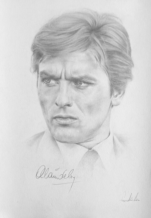 Tekening getiteld "Alain Delon" door Marc Ciavarella, Origineel Kunstwerk, Potlood