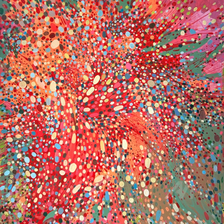 XXL square vibrant abstract Explosion of colors 绘画, 39.4x39.4 in