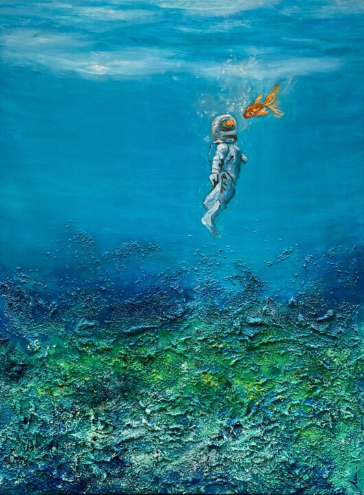 Painting titled "Contact" by Isabell Deltell, Original Artwork, Oil