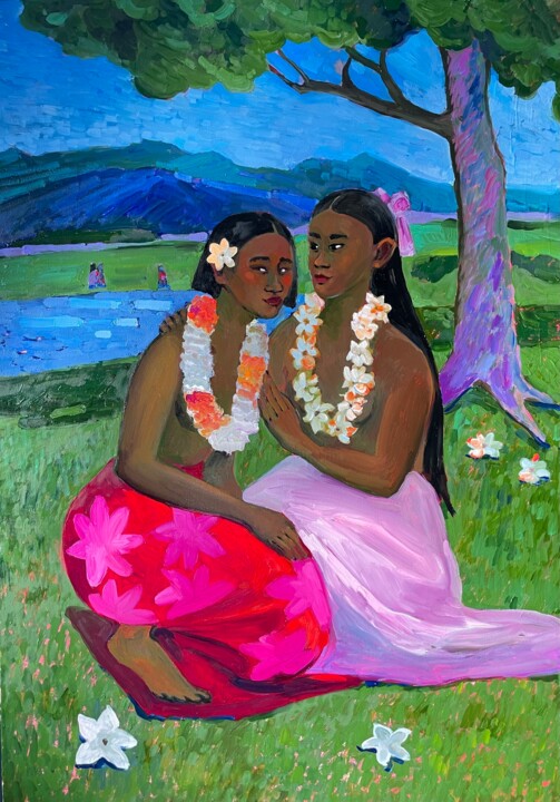 Painting titled "Две таитянки" by Olga Bronskikh, Original Artwork, Oil