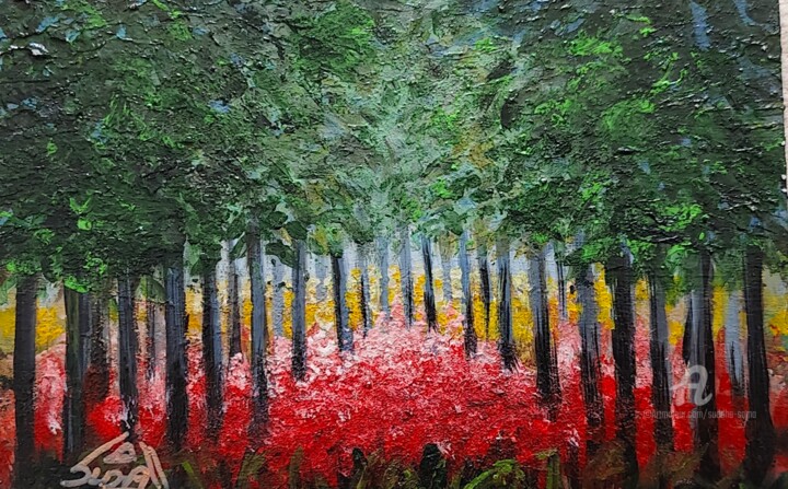 Peinture intitulée "Red forest1" par Suddha Sama, Œuvre d'art originale, Acrylique