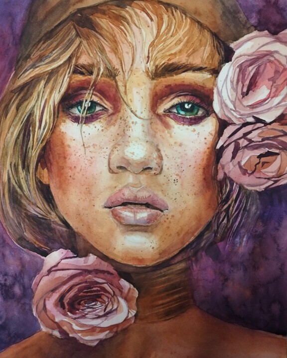 Wild Rose Maiden 绘画, 20.1x14 in