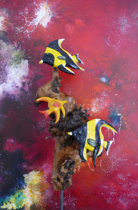 213_POISSONS sur Pommier A Scultura, 22,4x7,1 in