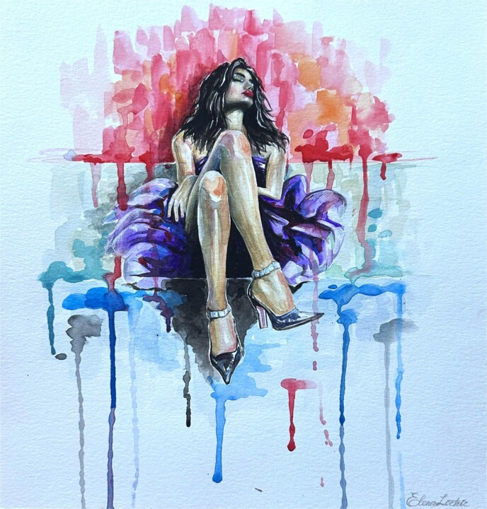 Painting titled "LeChic Fashion Illu…" by Elena Lechic, Original Artwork, Watercolor