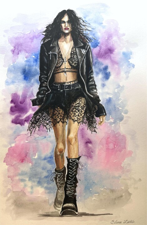 Painting titled "LeChic Fashion Illu…" by Elena Lechic, Original Artwork, Watercolor