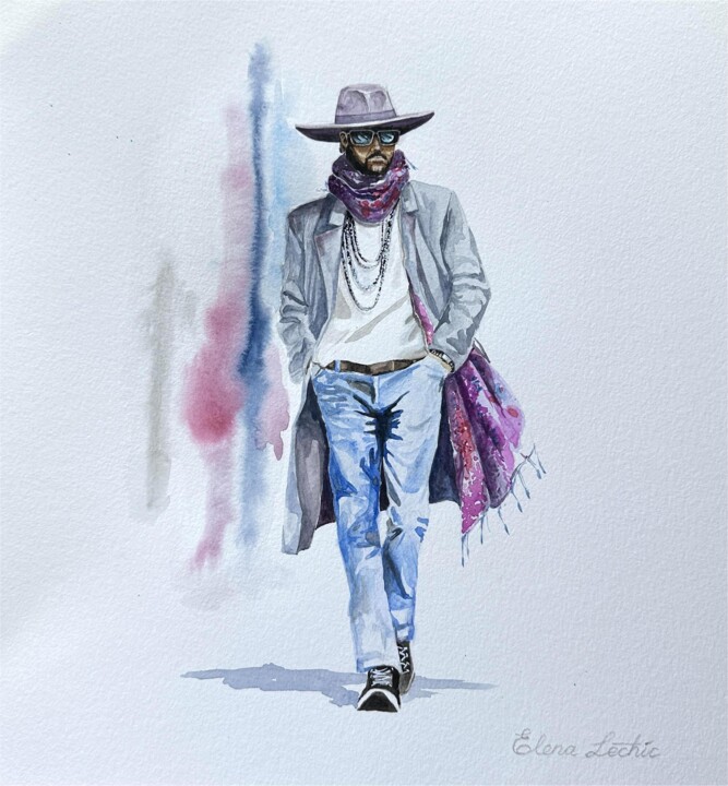 Painting titled "LeChic Fashion Illu…" by Elena Lechic, Original Artwork, Watercolor