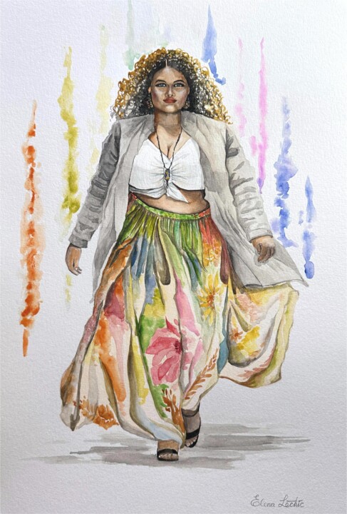 Painting titled "LeChic Fashion Illu…" by Elena Lechic, Original Artwork, Watercolor
