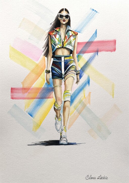 Painting titled "LeChic Fashion Illu…" by Elena Lechic, Original Artwork, Watercolor