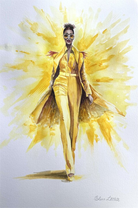 Painting titled "LeChic Fashion Illu…" by Elena Lechic, Original Artwork, Watercolor