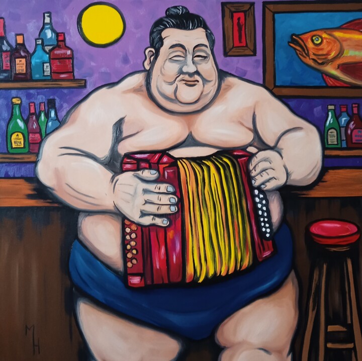 Painting titled "Fun sumotori" by Maximilian Honderflenik, Original Artwork, Oil
