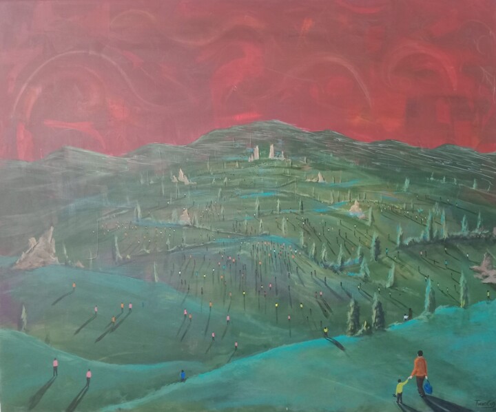Painting titled "GÖÇÜP GİDERKEN 2" by Turan Can Kara, Original Artwork, Acrylic
