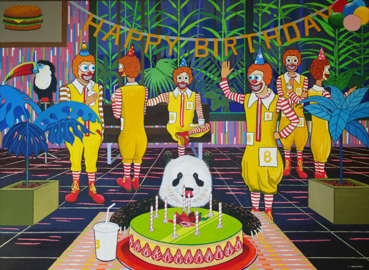 Peinture intitulée "Mr Burger's Day" par Ludovic Marcenaro, Œuvre d'art originale, Huile